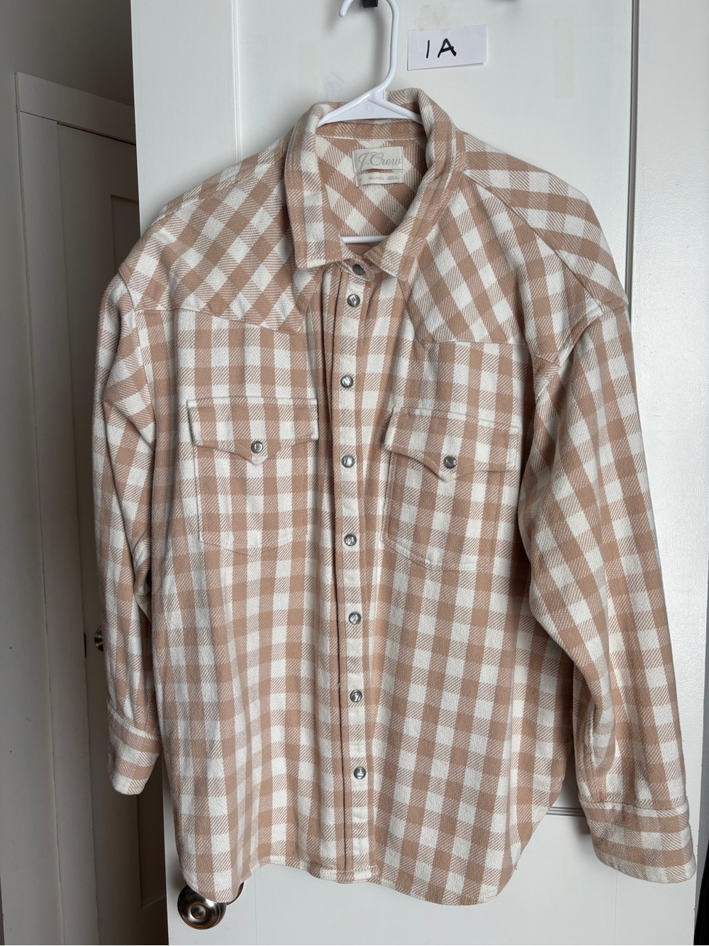 J. Crew Cream and Beige Plaid Relaxed Button-Up